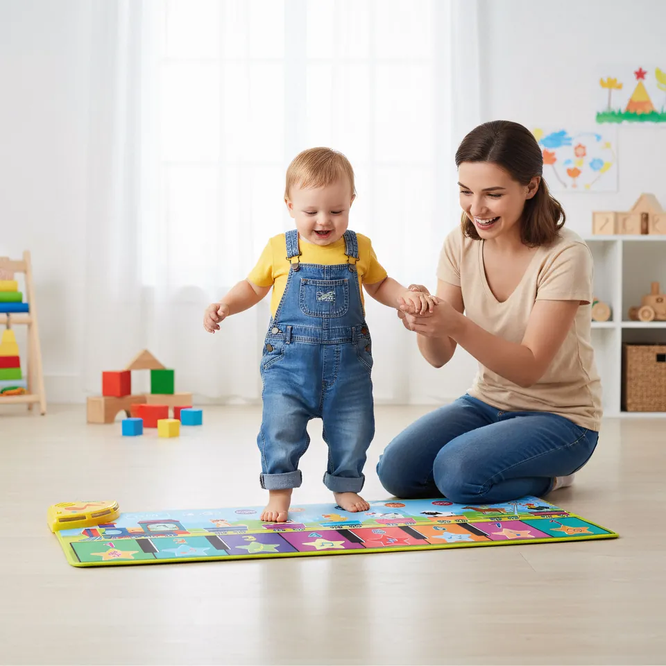 Pianomat speelgoed met baby lifestyle foto - AI gegenereerd